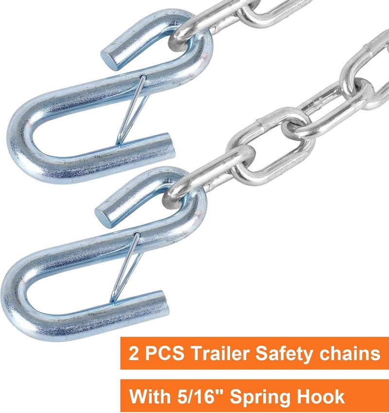 TeukRiGa 5/16" X 27" Grade 30 Steel Boat Trailer Safety Chain with Spring Clip Hooks 7000 lbs, 2 Pcs (5/16" X 27") - Image 2